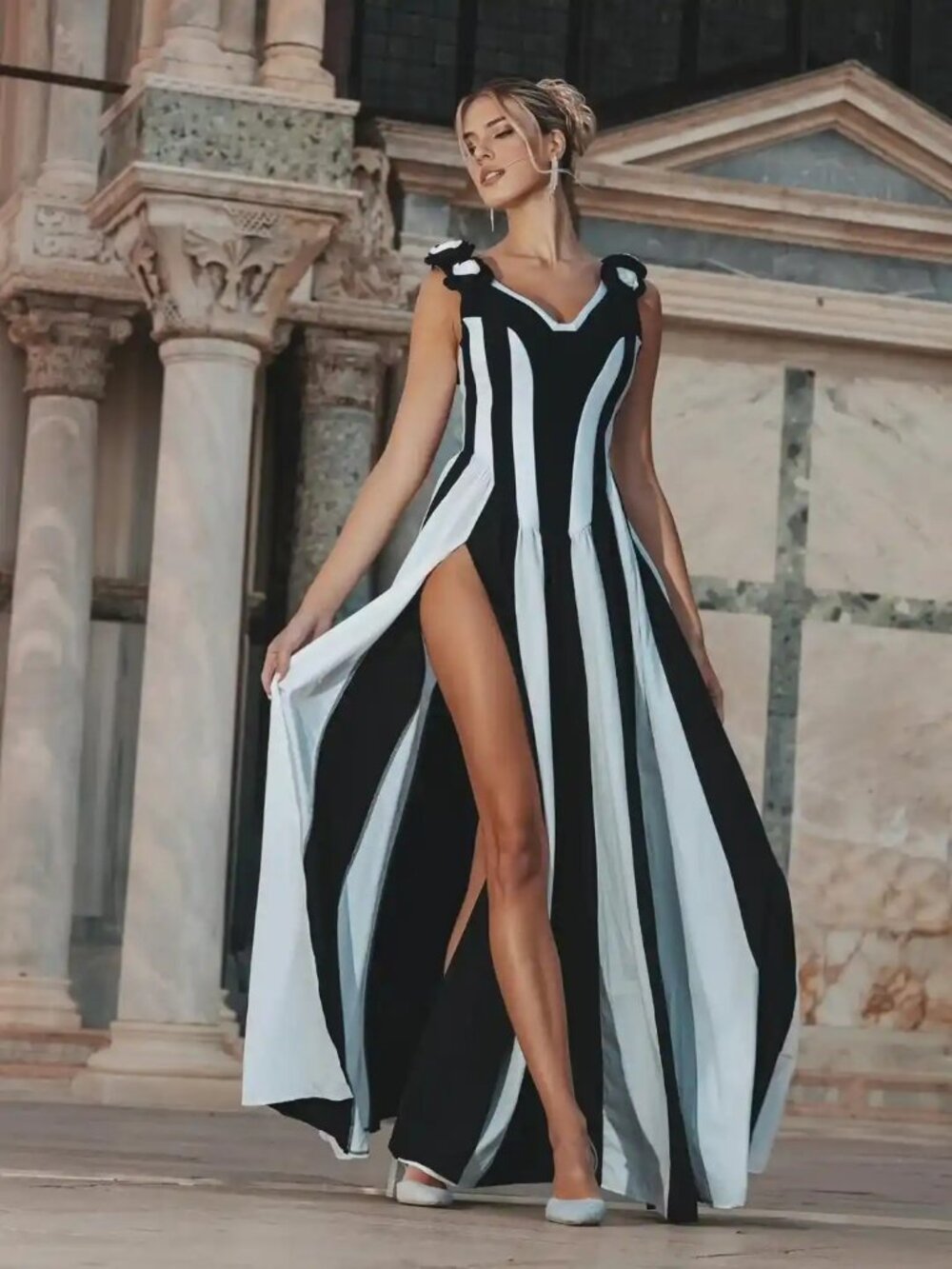 Omega Sleeveless V-Neck Flowers Bandage Maxi Dress from Bella Barnett